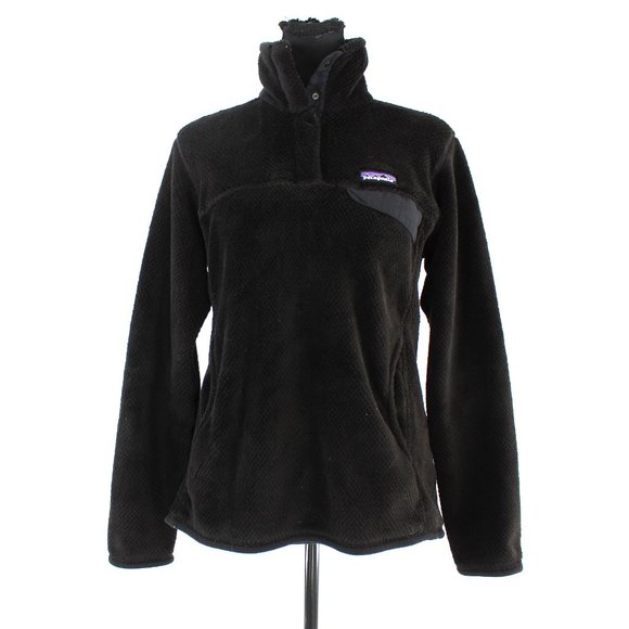 Patagonia Re-Tool Quarter Snap Neckline Black Fleece Pullover Jacket M Logo Top - Picture 2 of 8